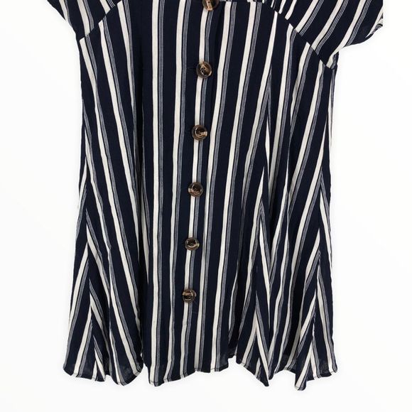 BP Navy White Striped Button Front Gathered Sleeve Mini Dress size Small - Picture 5 of 11